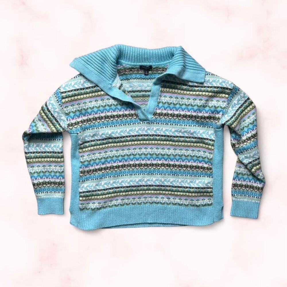 Talbots light blue striped collared